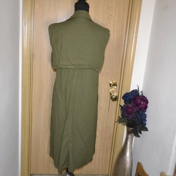 Bali Elf Made By Hand Olive Green 100% Linen Arden Vest Trench - Picture 7 of 10